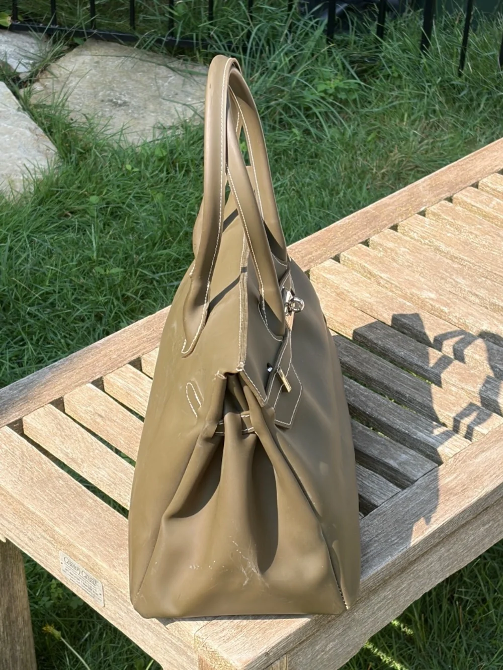 Vintage Y2K Made in Italy Matte Taupe Jelly Top Handle Satchel Purse Firkin MINT - Picture 6 of 16